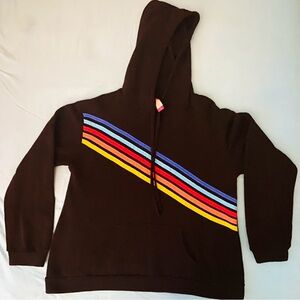 NoBo:BlackHoody 5 stripes across chest & word Love on back. Large:L 11-13Juniors